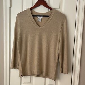 Talbots V-Neck Sweater in gold with metallic threads, size large